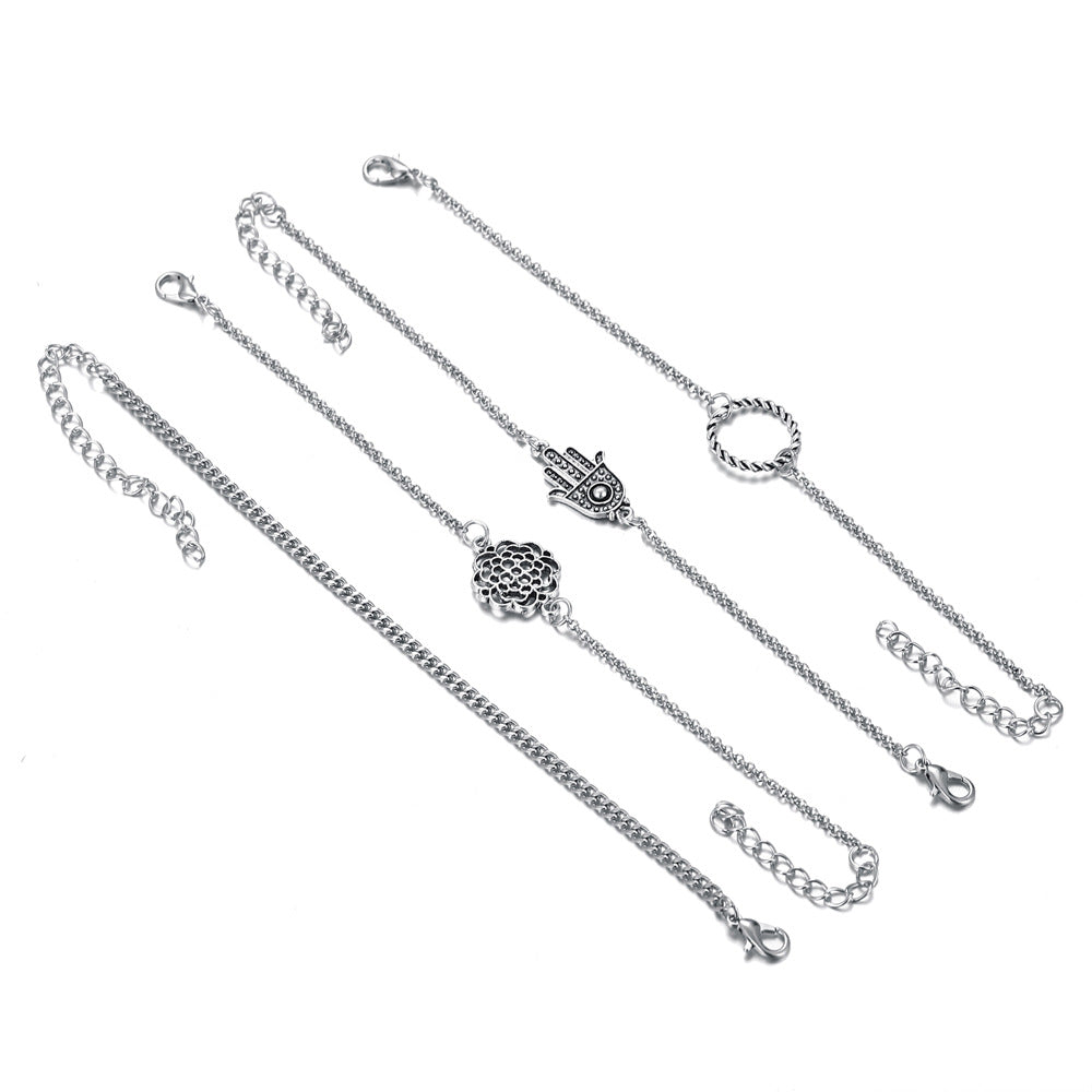 4-Piece Siver Plating Chamsa & Floral Pendant Bracelets