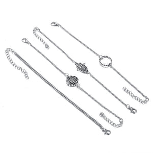 4-Piece Siver Plating Chamsa & Floral Pendant Bracelets