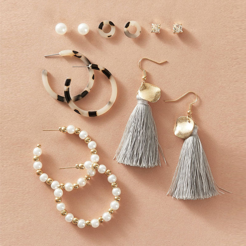 6-Piece Tassel & Marble Earrings Set