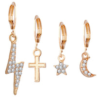 4-Pack White Crystal Celestial Earrings Set in Gold Plating