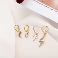 4-Pack White Crystal Celestial Earrings Set in Gold Plating