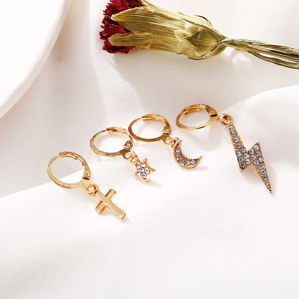 4-Pack White Crystal Celestial Earrings Set in Gold Plating