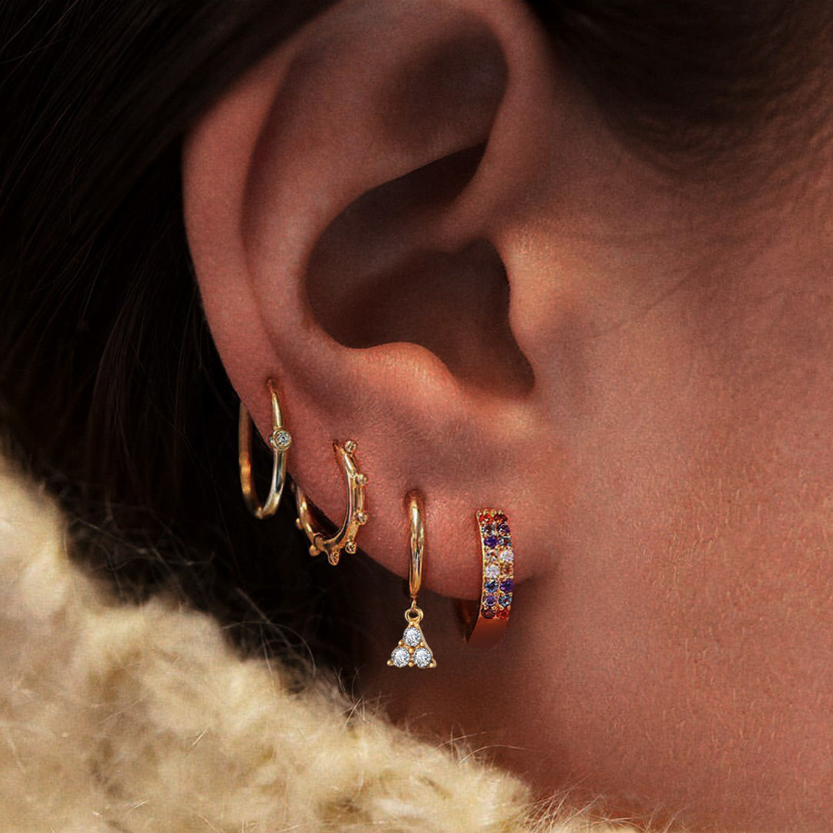 4-Pack Rainbow Crystal Pave Hoop Earrings in Gold Plating