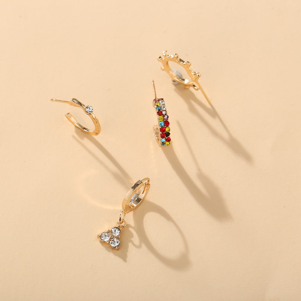 4-Pack Rainbow Crystal Pave Hoop Earrings in Gold Plating