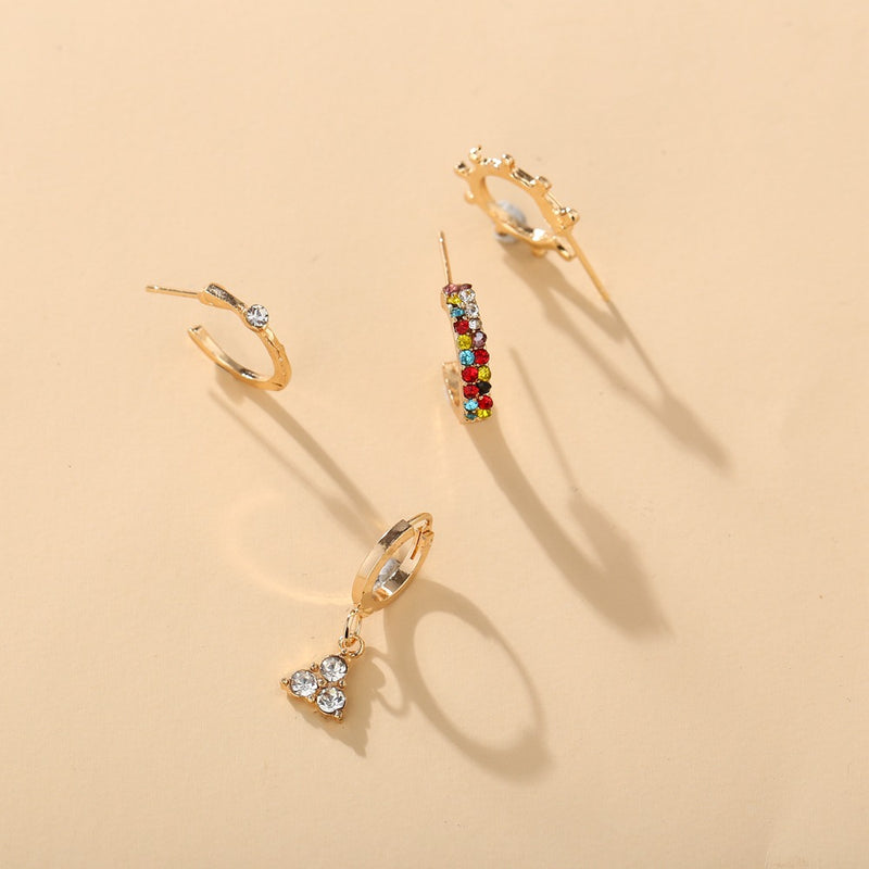 4-Pack Rainbow Crystal Pave Hoop Earrings in Gold Plating