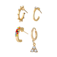 4-Pack Rainbow Crystal Pave Hoop Earrings in Gold Plating