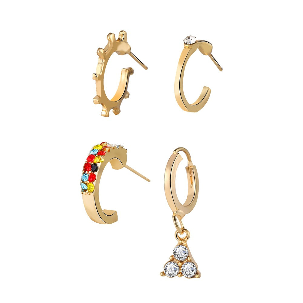 4-Pack Rainbow Crystal Pave Hoop Earrings in Gold Plating