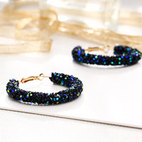 Blue Crystal Stardust Pave Hoop Earrings