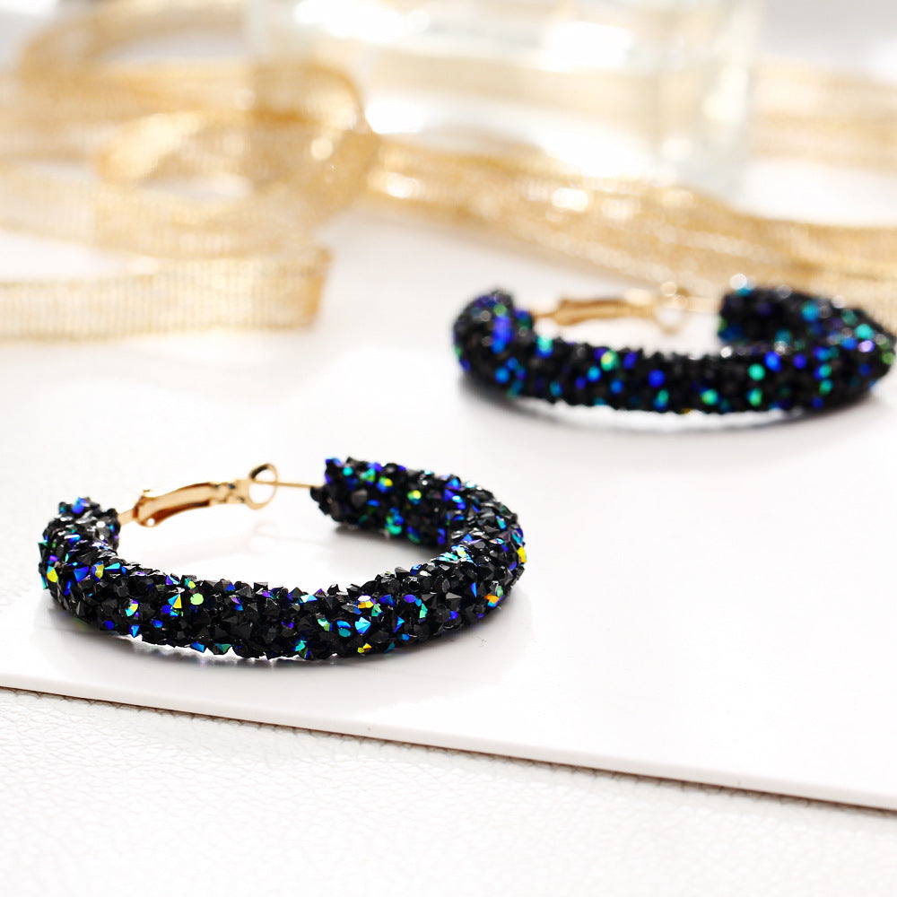 Blue Crystal Stardust Pave Hoop Earrings
