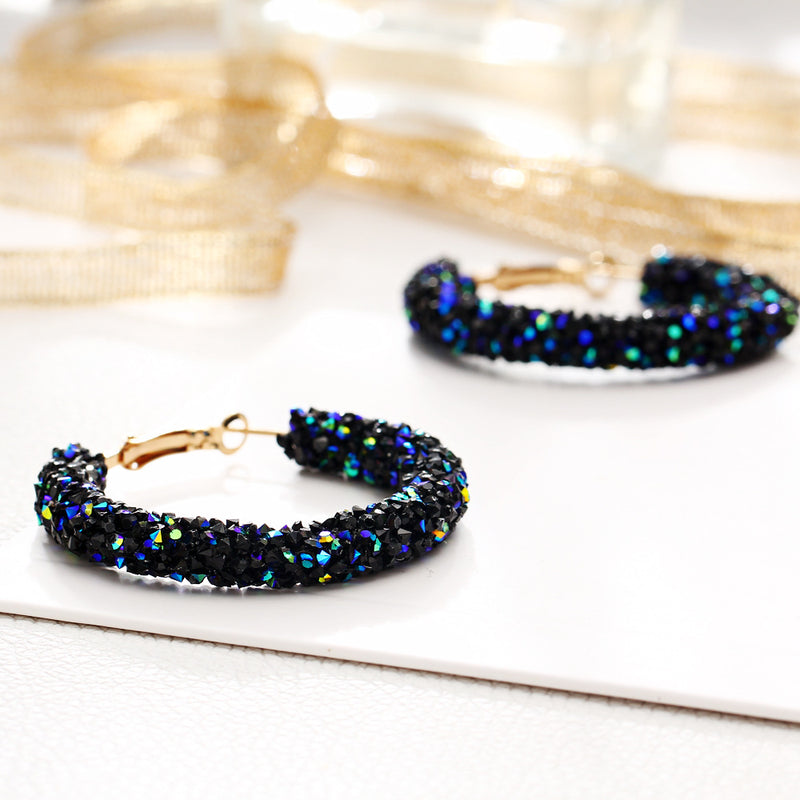 Blue Crystal Stardust Pave Hoop Earrings