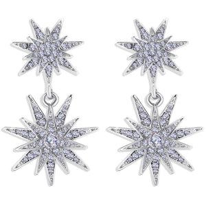 Silver Plating White Crystal Pave Stardust Drop Earrings