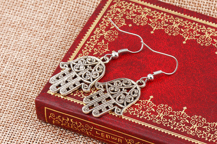 Silver Plating Filigree Chamsa Drop Earrings