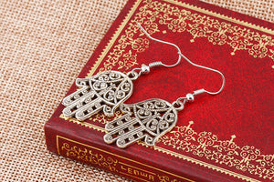 Silver Plating Filigree Chamsa Drop Earrings
