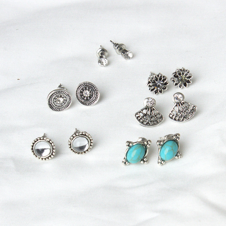 6-Pack Silver Plating Turquoise Earrings Set