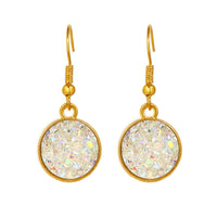 Gold Plating Circular Drop Pave Emblem Earrings - Options Available