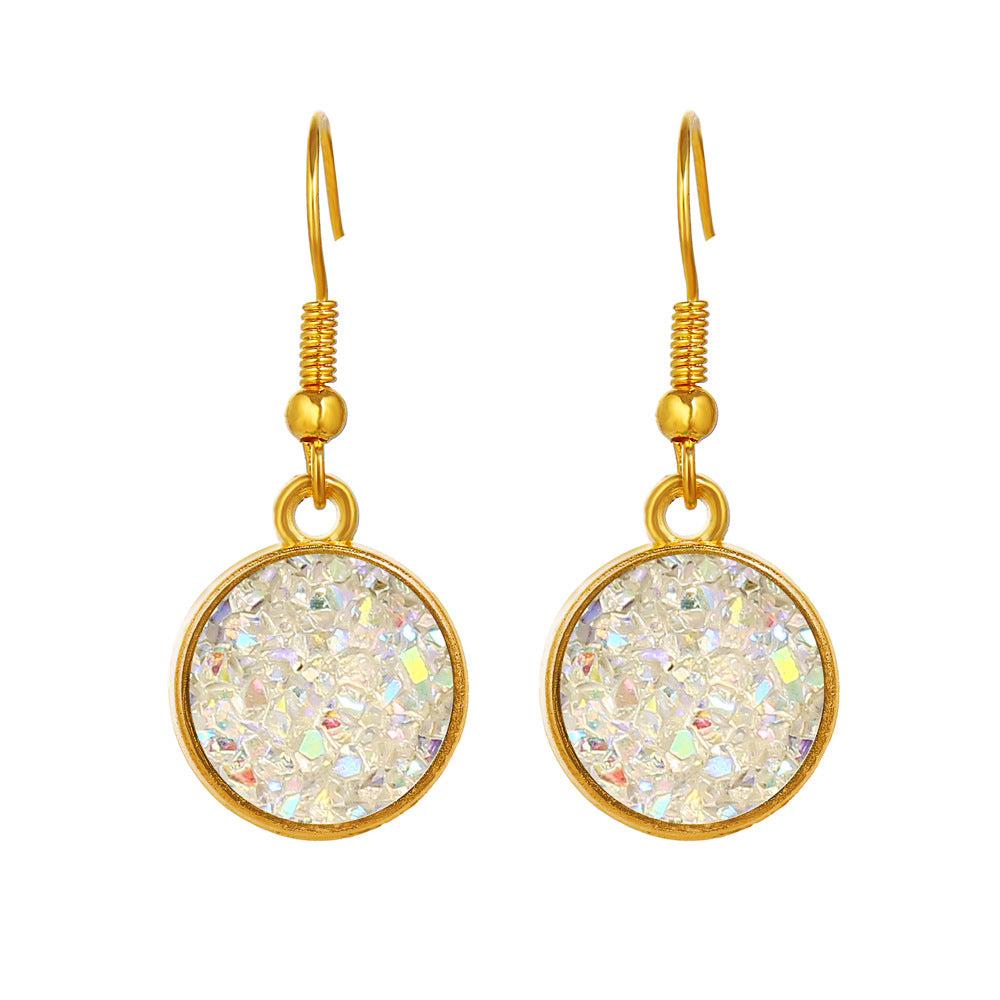 Gold Plating Circular Drop Pave Emblem Earrings - Options Available