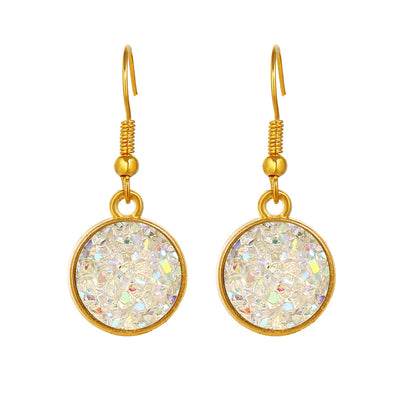 Gold Plating Circular Drop Pave Emblem Earrings - Options Available