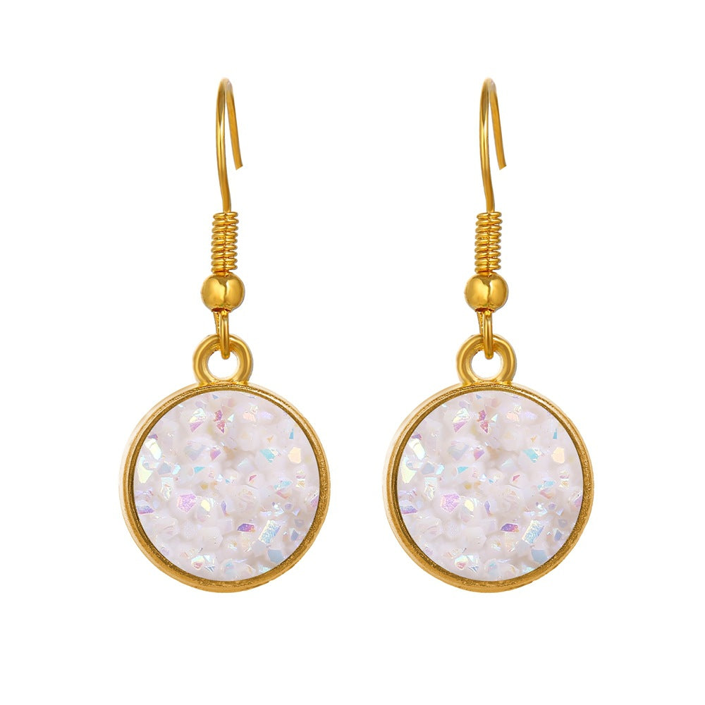 Gold Plating Circular Drop Pave Emblem Earrings - Options Available