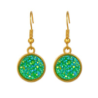 Gold Plating Circular Drop Pave Emblem Earrings - Options Available
