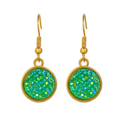 Gold Plating Circular Drop Pave Emblem Earrings - Options Available