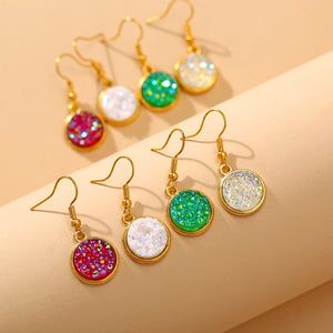 Gold Plating Circular Drop Pave Emblem Earrings - Options Available
