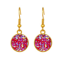 Gold Plating Circular Drop Pave Emblem Earrings - Options Available