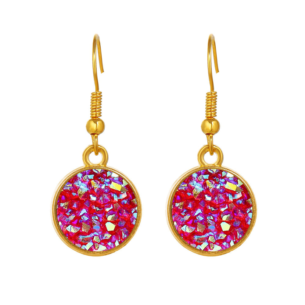 Gold Plating Circular Drop Pave Emblem Earrings - Options Available