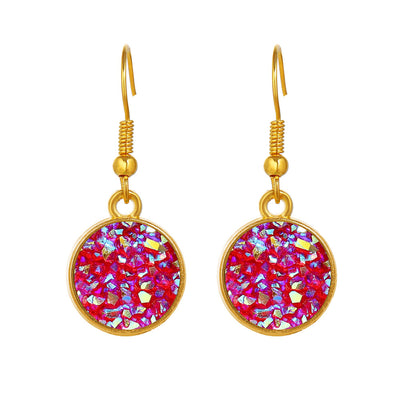 Gold Plating Circular Drop Pave Emblem Earrings - Options Available