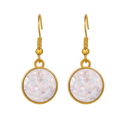 Gold Plating Circular Drop Pave Emblem Earrings - Options Available