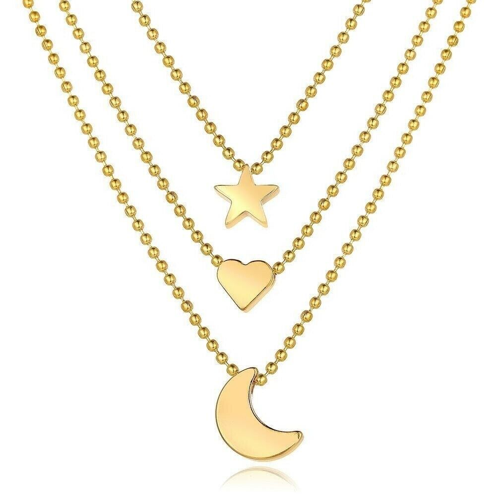 Heart & Moon Gold Plating Statement Necklace