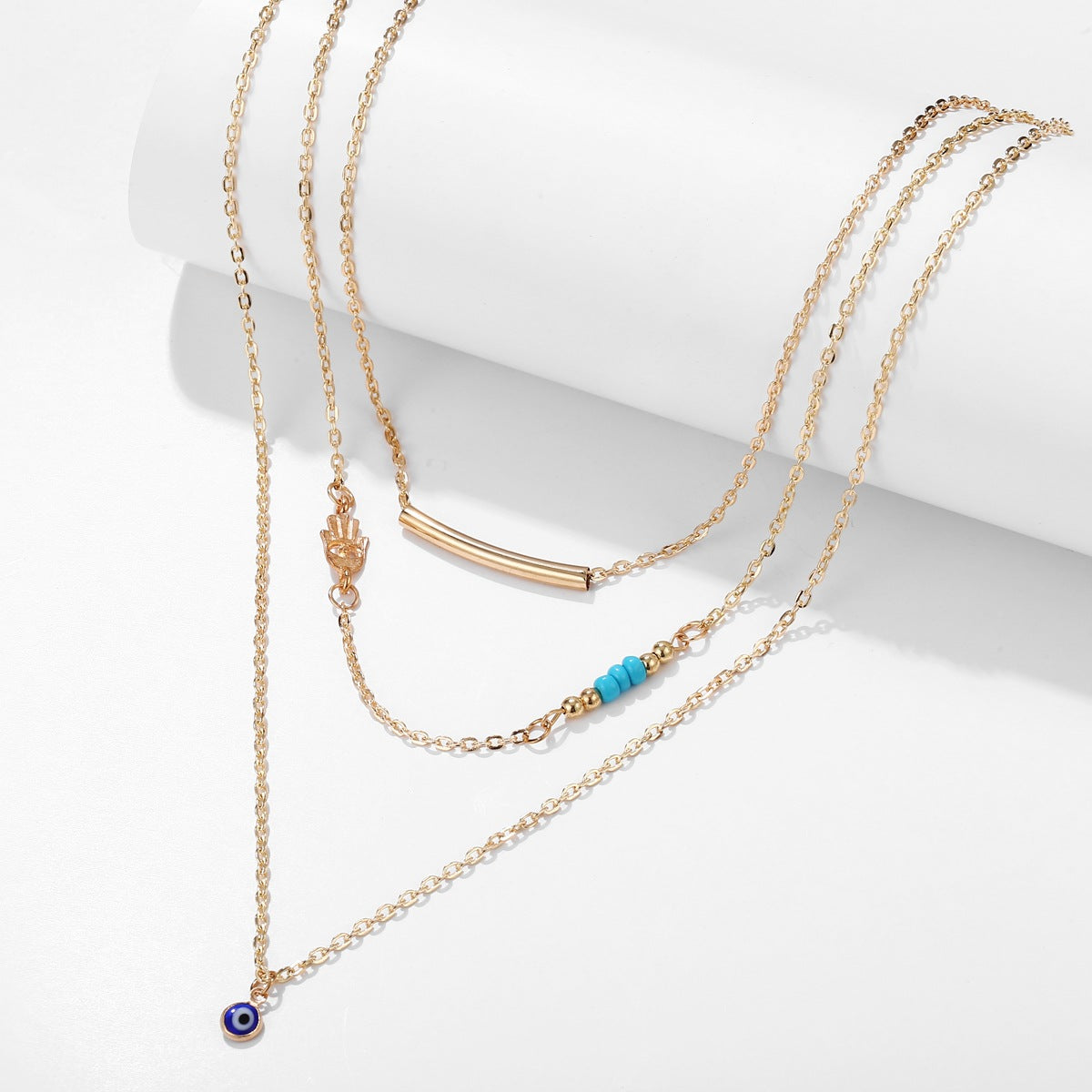 Evil Eye Blue Beads Gold Plating Chamsa Necklace