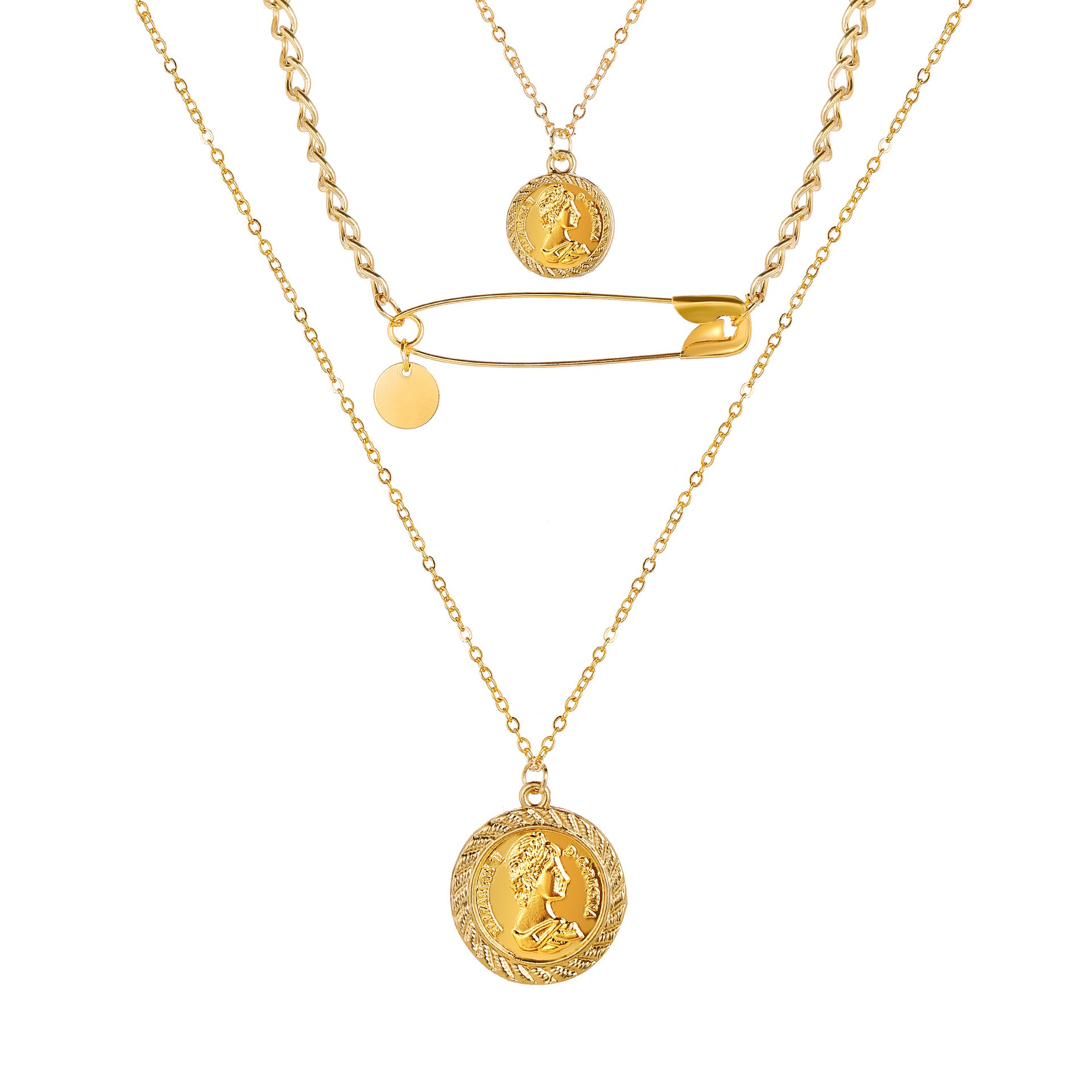 Roman Medallion Pendant Gold Plating Statement Necklace