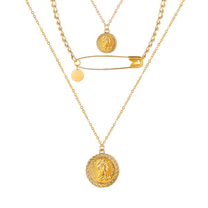 Roman Medallion Pendant Gold Plating Statement Necklace