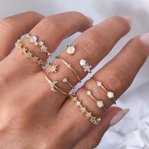 Gold Plating White Crystal Minimalist Celestial Ring Set