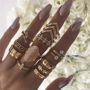 11-Pack Gold Plating Abstract Daisy Ring Set