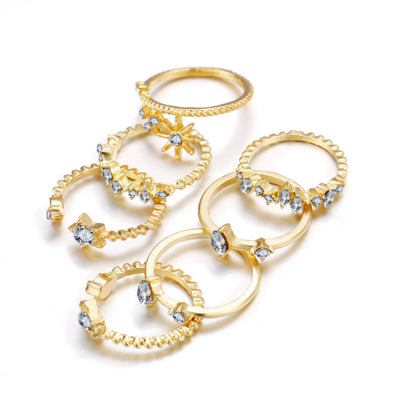 7-Pack White Crystal Braided Ring Set