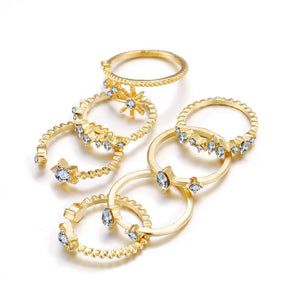 7-Pack White Crystal Braided Ring Set