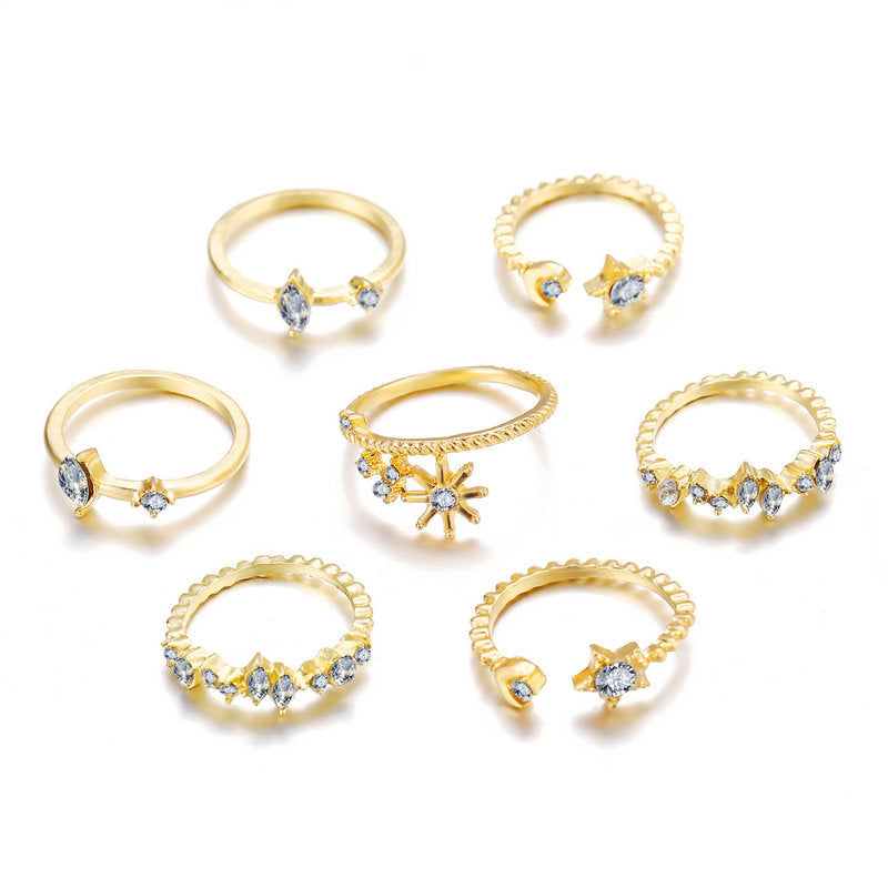 4-Pack White Crystal Stars Adjustable Ring Set