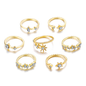 4-Pack White Crystal Stars Adjustable Ring Set