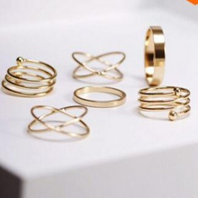 6-Pack Gold Abstract Matrix Ring Set