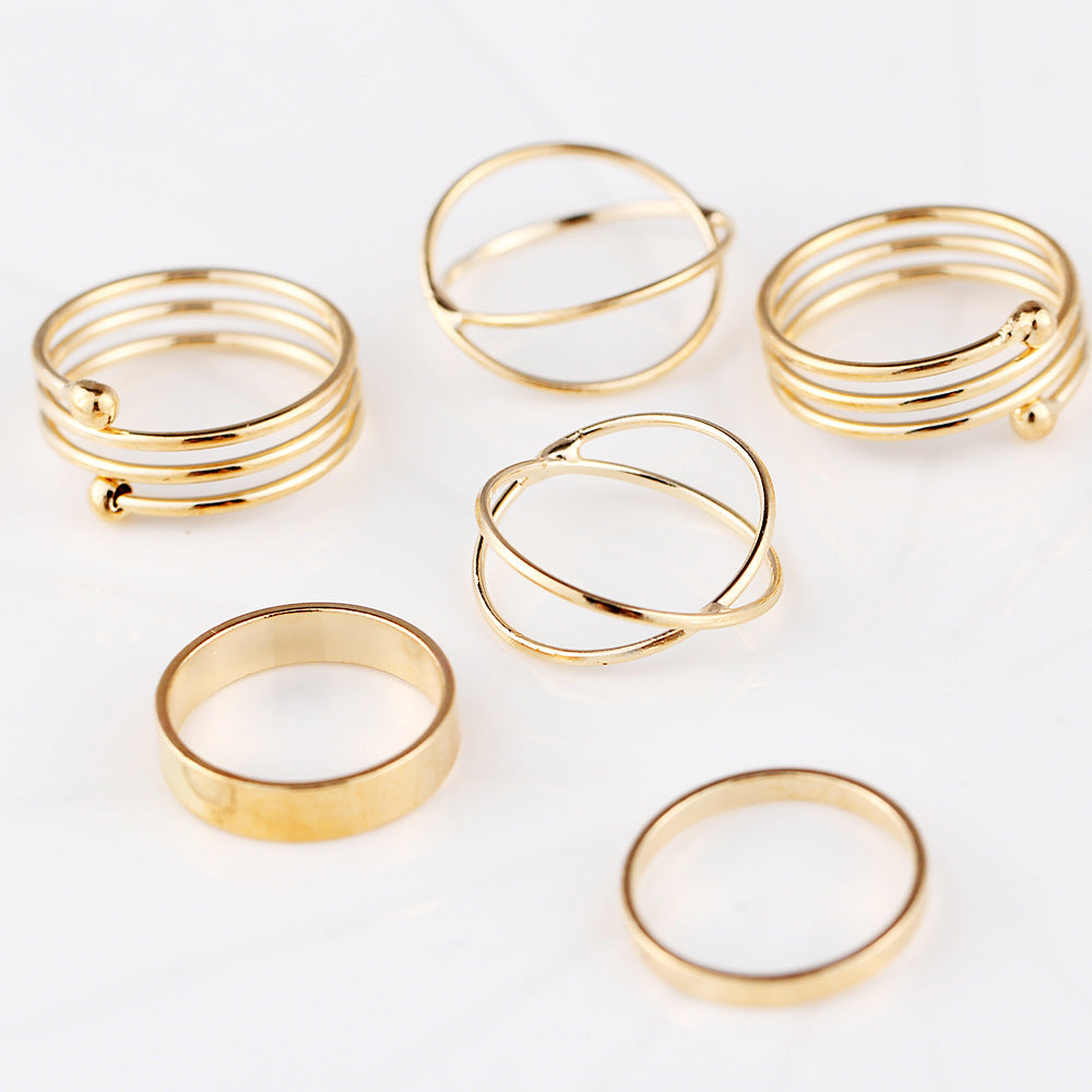 6-Pack Gold Abstract Matrix Ring Set