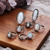 8-Pack Silver Plating Opal Ring Set