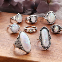 8-Pack Silver Plating Opal Ring Set