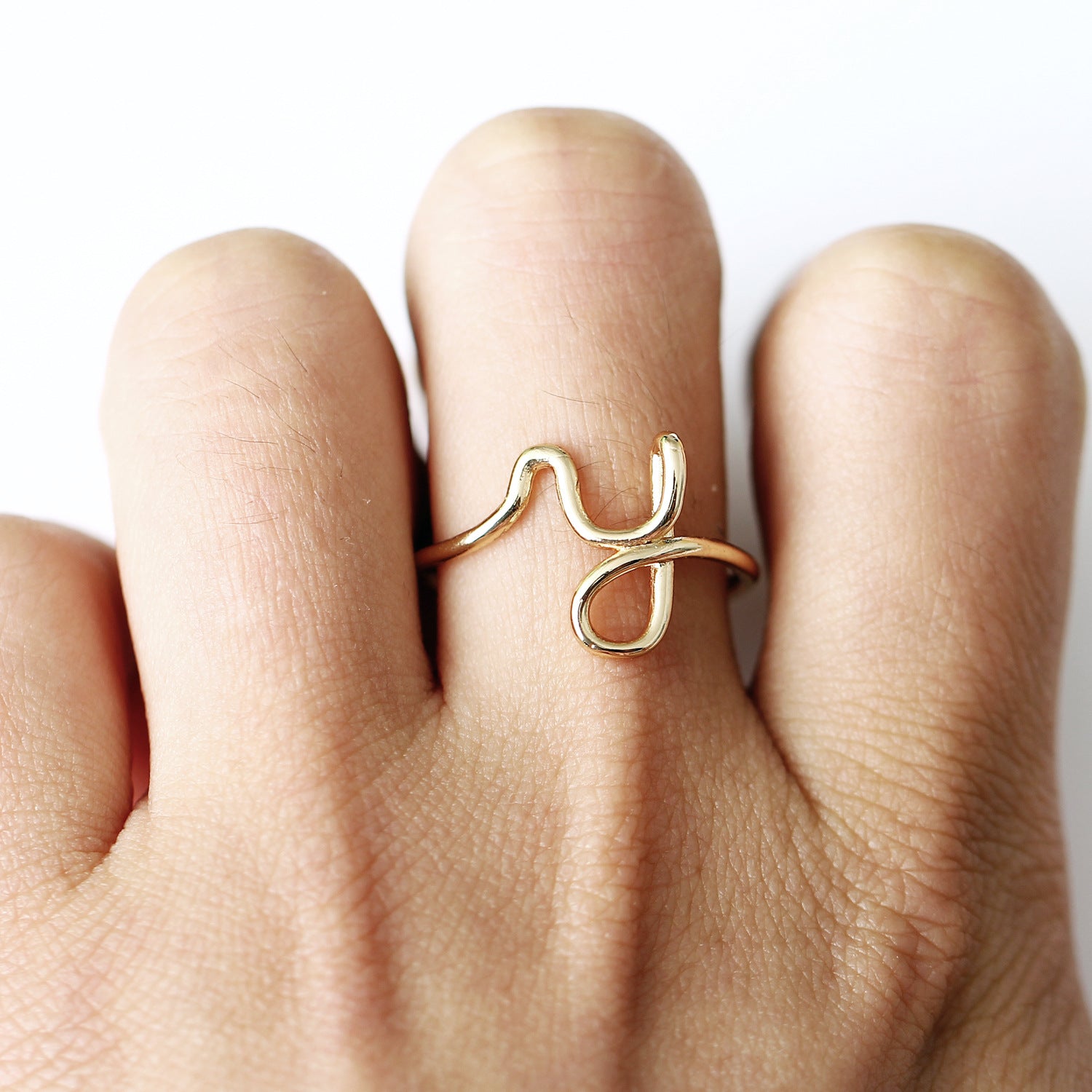 Gold Plating Initial Curved Ring - All Letters Available
