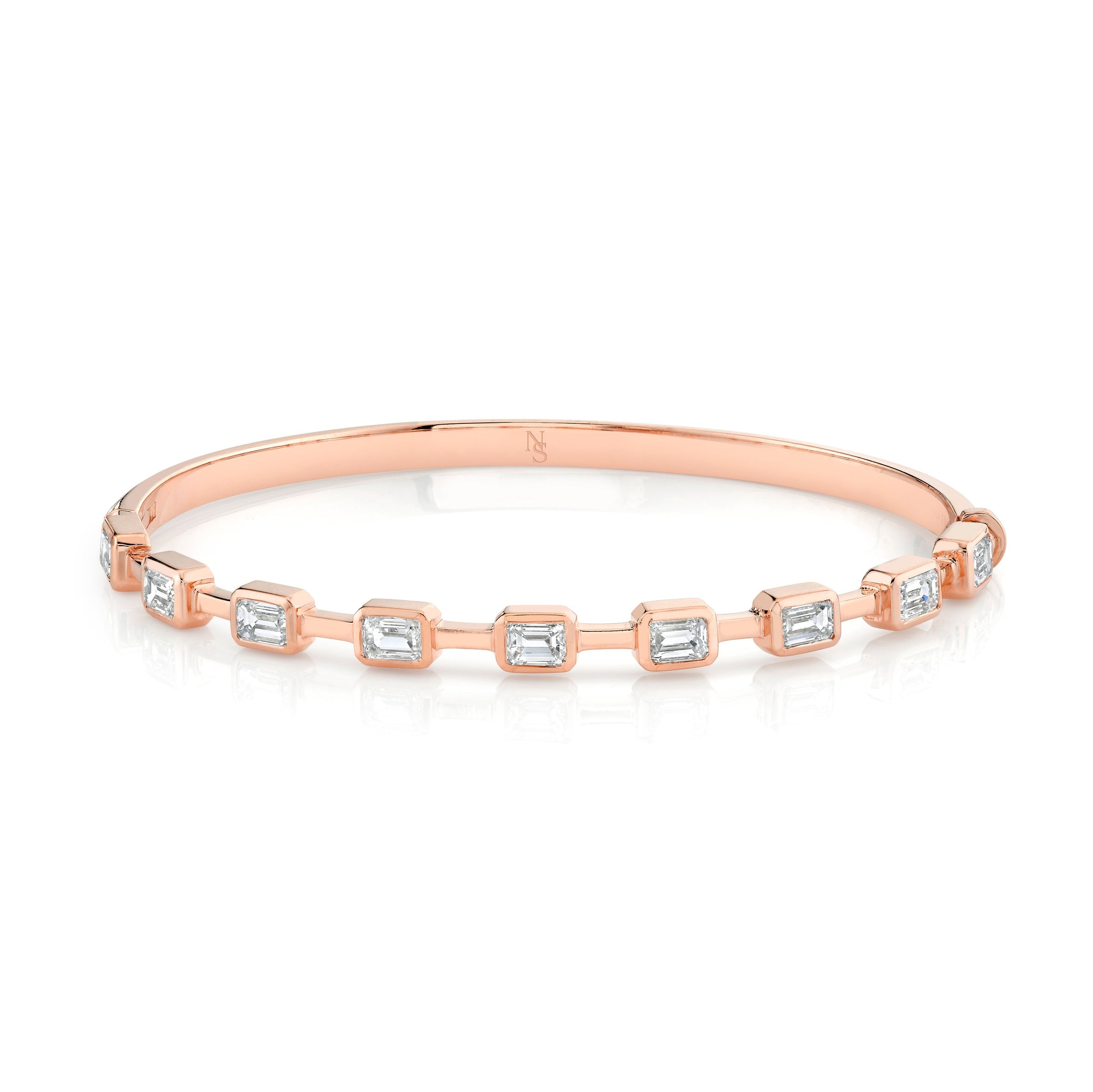 Hinged Bangle with Bezel-Set Emerald Cut Diamonds