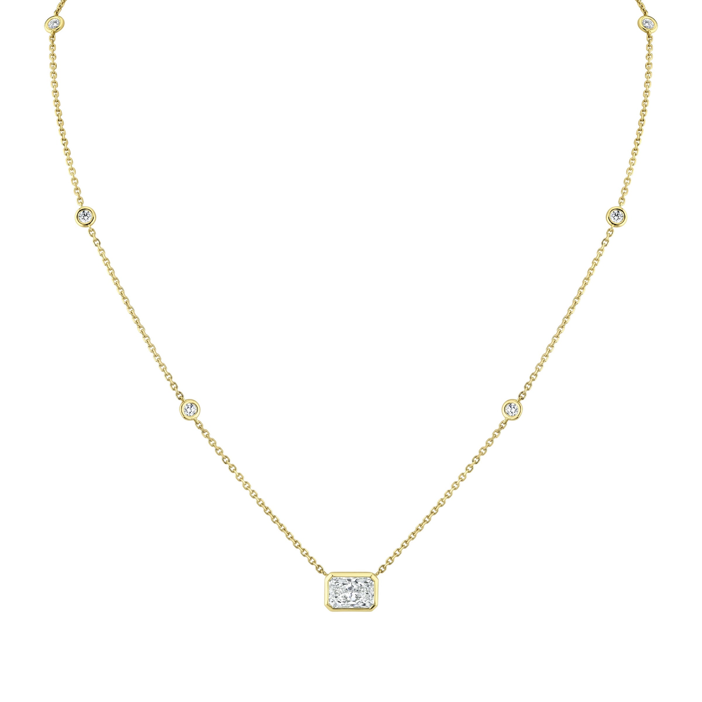 Diamond Station Pendant with Radiant Cut Center Stone