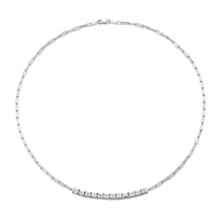 Floating East West Emerald Cut diamond Pendant on Paperclip Chain