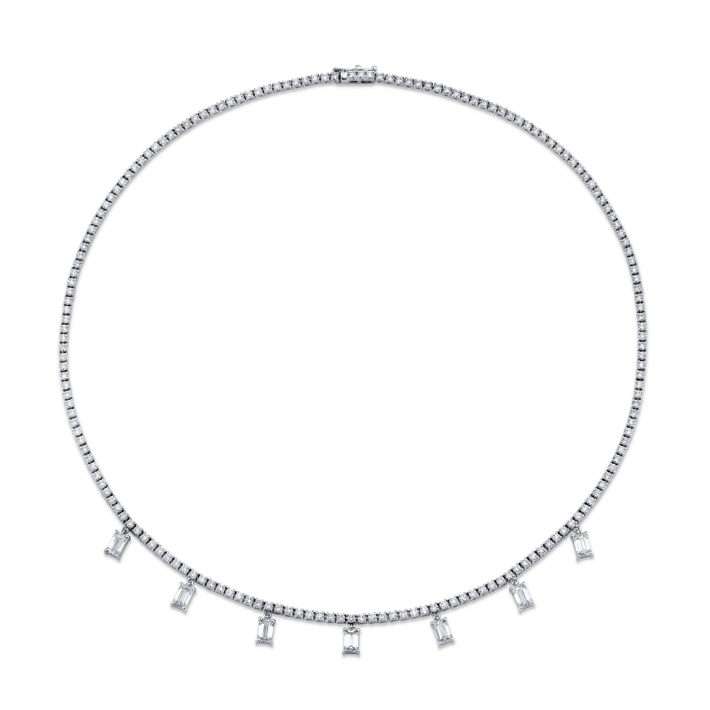 18K White Gold Necklace with Emerald Cut Diamond Charms