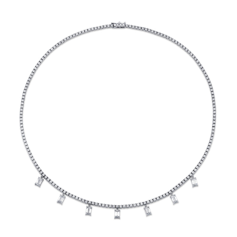 18K White Gold Necklace with Emerald Cut Diamond Charms