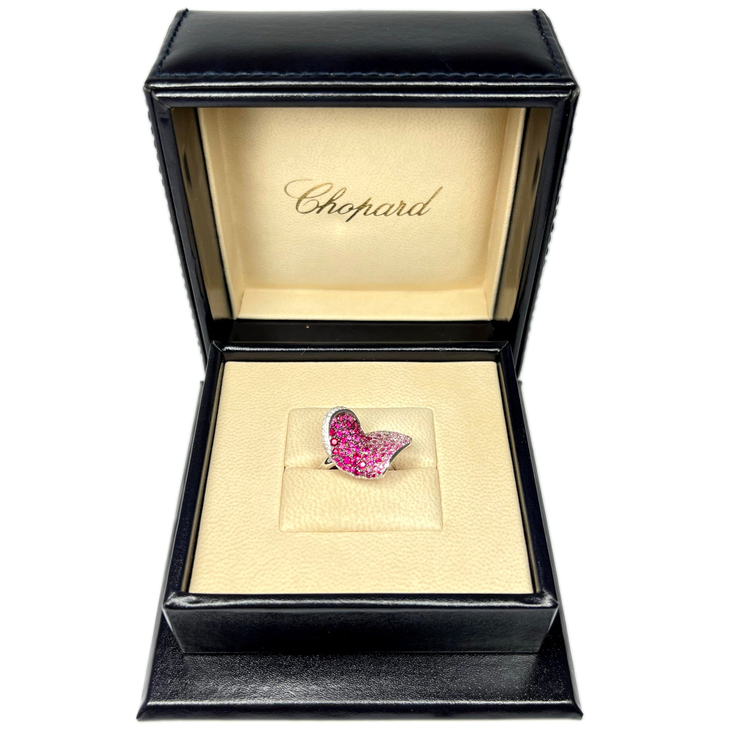 Chopard 18k White Gold Pink Sapphire Ruby Diamond Heart Ladies Ring